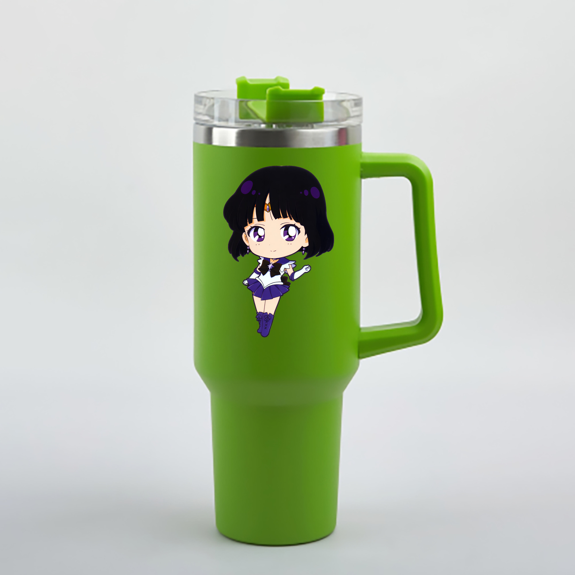 （画像用） 美少女戦士セーラームーン 土萠ほたる Sailor Moon Tomoe Hotaru （セーラーサターン；Sailor Saturn） 1200mL車用タンブラー - クリスタルステッカー（プラスチックストロー付き）